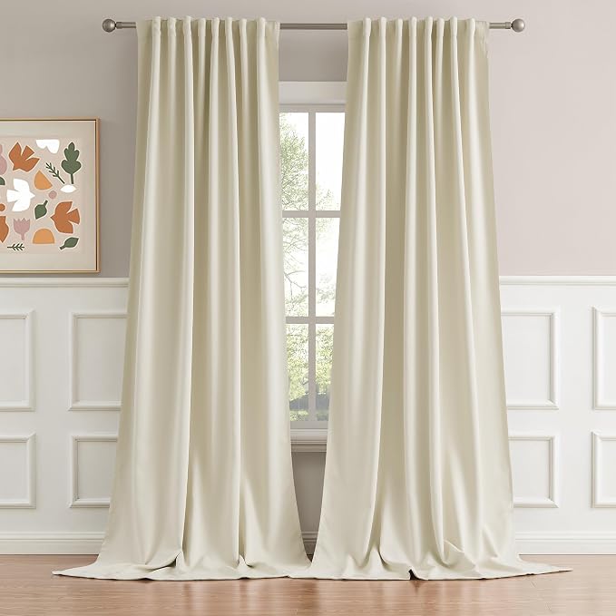 Cream Beige Curtains 105 Length 2 Panels, 52 by 105 Inches Long by DUALIFE