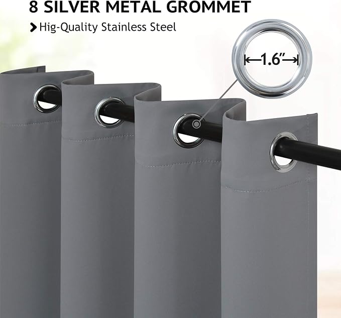 COSVIYA Grommet Room Darkening Grey/Gray Curtains 84 inch Long - Image 2