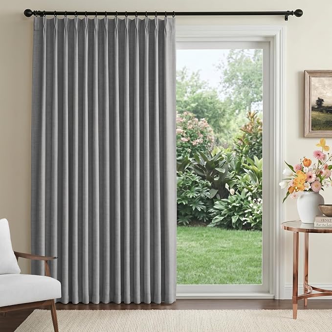 Pinch Pleated Full Blackout Faux Linen Curtains 80 Inches Long | Dark Grey by 100BlackoutShield
