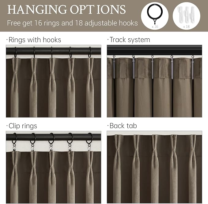 Velvet Blackout Curtains Light Taupe Room Darkening Soundproof Insulated - Image 4