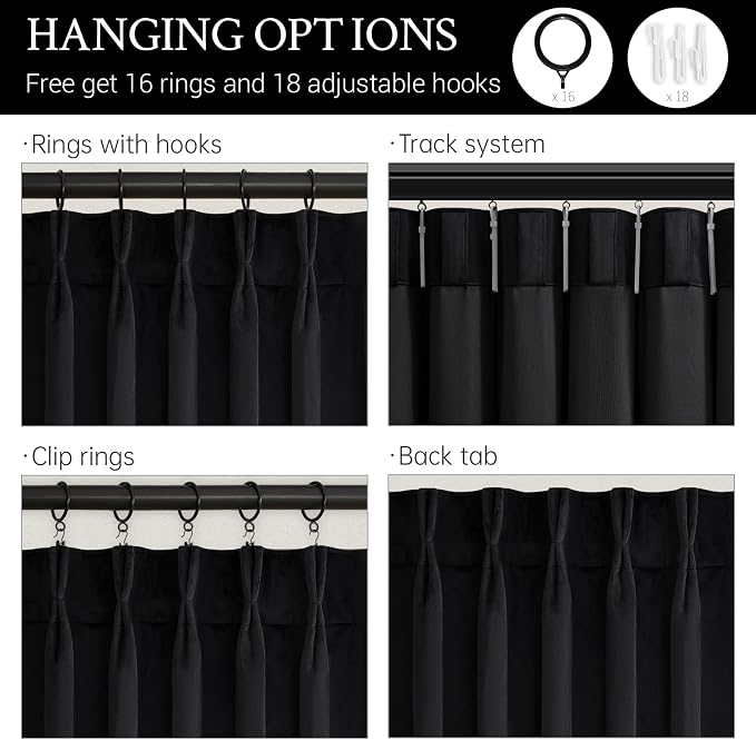 102 Inch Long Black Custom Velvet Blackout Curtains 2 Panels - Image 4