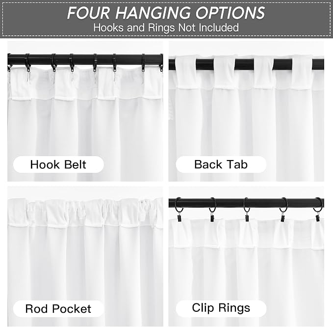 RYB HOME White Velvet Curtains 96 inch, 2 Layers Room Darkening Window Curtains - Image 2