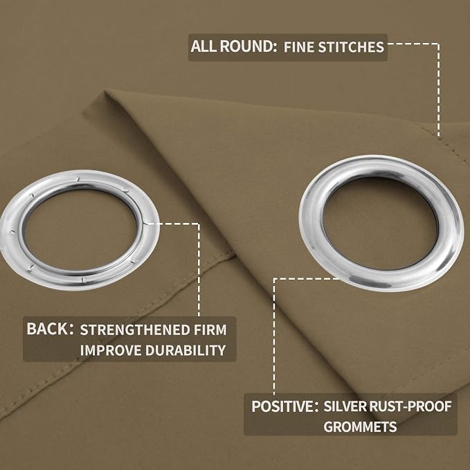 Easy-Going Thermal Grommet Blackout Curtains, 2 Panels 52x63 in, Tan | Washable - Image 4