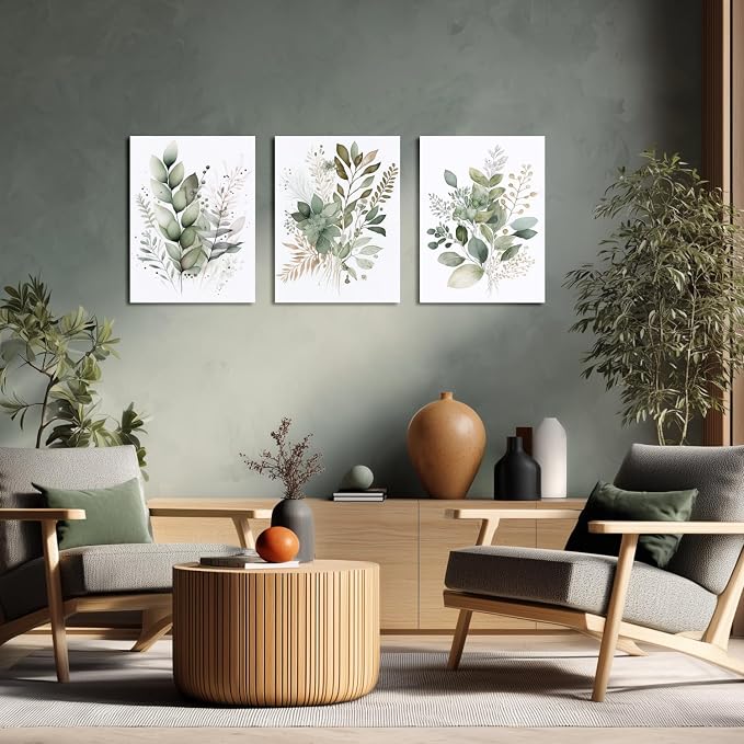 LLEEMPI Framed Sage Green Botanical Wall Art Set of 3, 16x24 Inch Prints | - Image 2