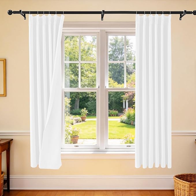Etherealveil Pure White Pinch Pleated Semi Blackout Curtains 2P 40"x63" | Back by Etherealveil
