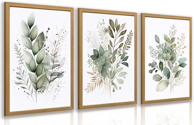 LLEEMPI Sage Green Botanical Wall Art Set of 3, 16x24 Wood Framed Prints | by Unknown