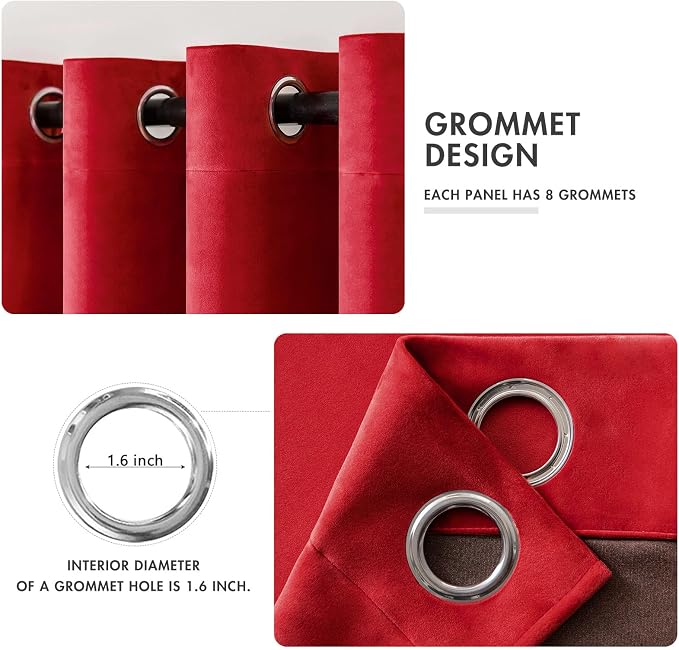 MIULEE Velvet Curtains Christmas Red 52 x 72 Inch Length Set of 2 | Grommet - Image 2