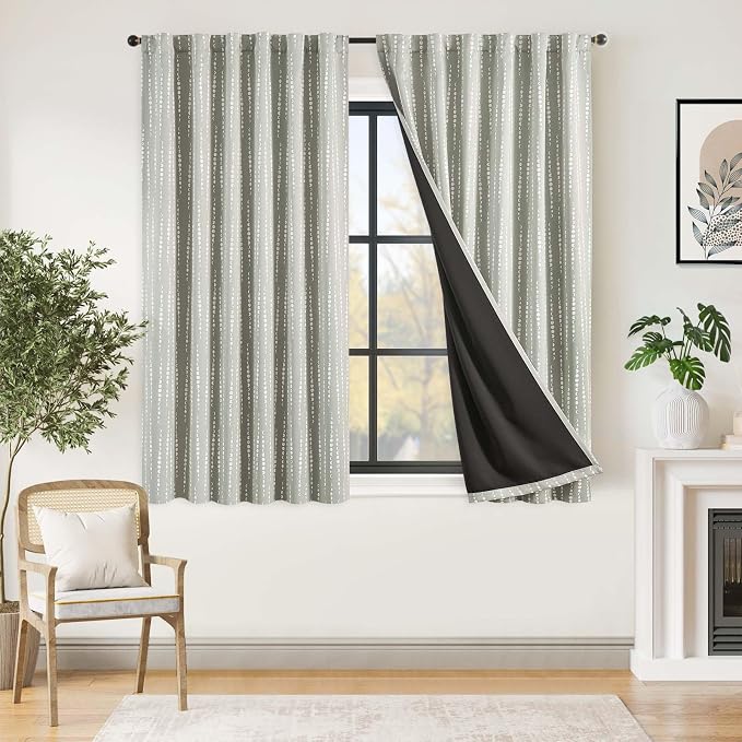 jinchan Boho Blackout Curtains 63 Inch Length Moon Phase Printed Drapes | Grey - Image 2