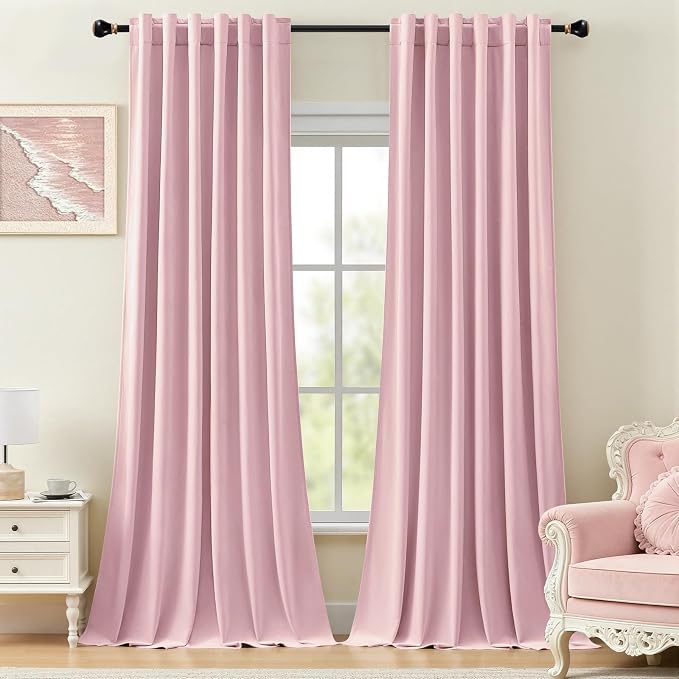 96 Inch Pink Velvet Curtains for Bedroom Back Tab Drapes Thermal Insulated | by AUSSPVOCT
