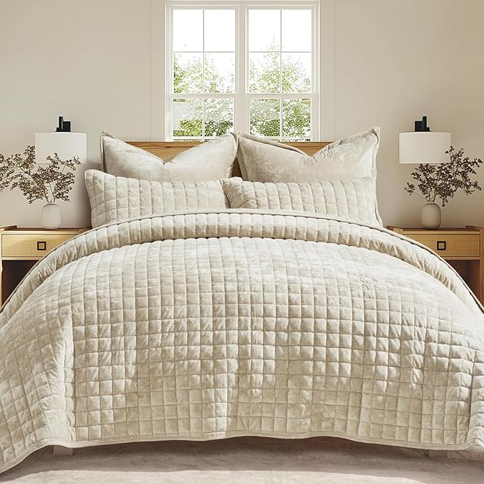 RECYCO Channel Box Stitch Velvet Quilt Set, Twin/Twin XL Size, Luxury Oversized - Image 3