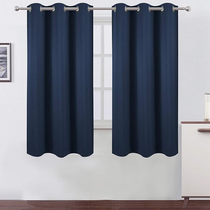 Navy Blackout Curtains/38 x 54 Inch Length/Set of Two Panels Grommet Bedroom by Lemomo