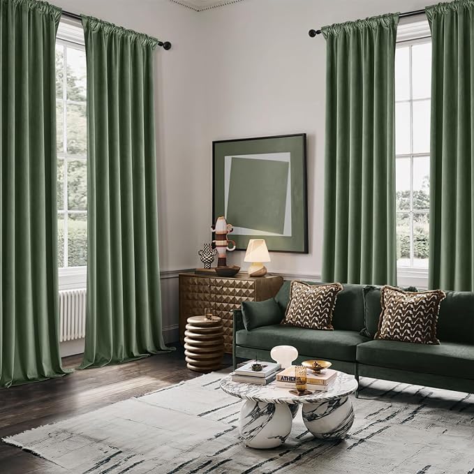 MIULEE Velvet Curtains 50W x 84L 2 Panels Olive Green Blackout Curtains | - Image 5