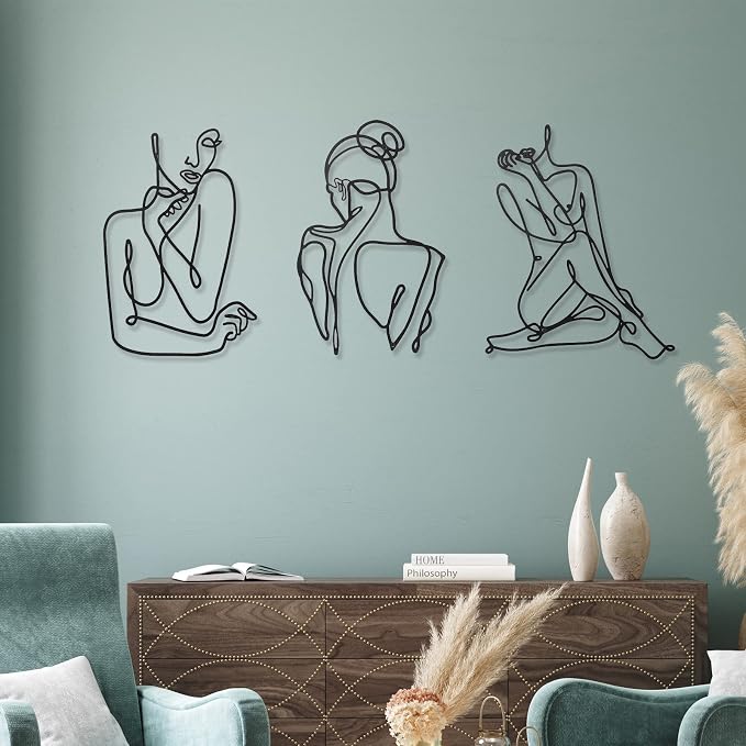 Photect 3 Pcs Metal Wall Art Decor Minimalist Abstract Woman Wall Art Metal - Image 2
