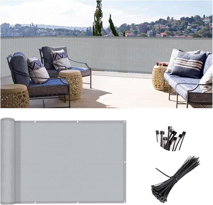 3'x16' Grey Balcony Privacy Screen Fence Windscreen 90% UV Block | 90% privacy by SUNLAX