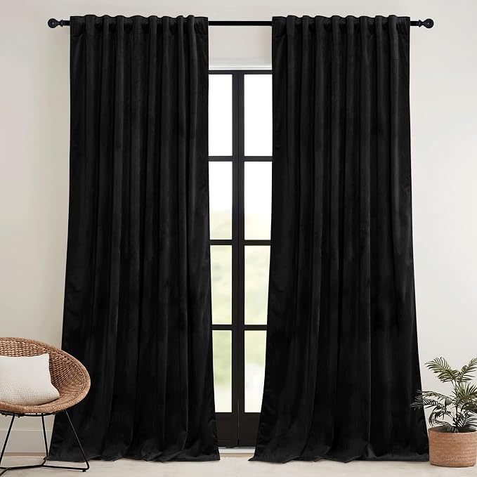 RYB HOME Black Velvet Blackout Curtains 84 inches - Image 2