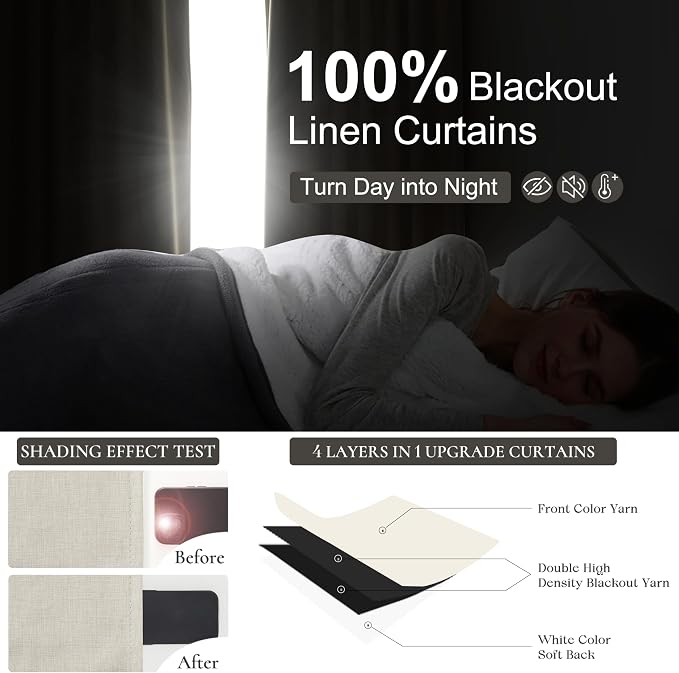 Cute Blackout Curtains 60 Inches Extra Wide Linen 92 Inch Length - Image 2