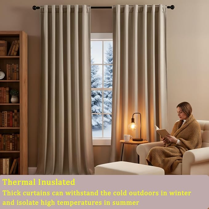 Timeper Taupe Velvet Curtains 108 inches 2 Panels, Light Blocking Curtains - Image 3