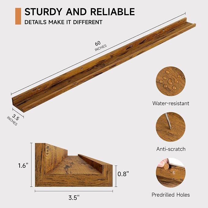 Fun Memories Picture Ledge Shelf, 60 Inch Floating Shelves Set of 2, Large Book - Image 3