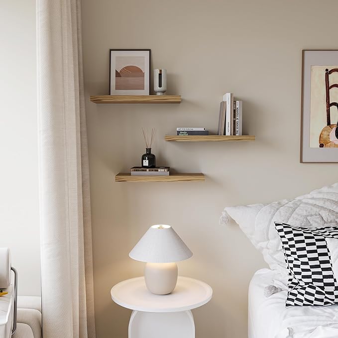 Floating Shelves for Wall Set of 3, 16 Inch Light Brown Shelves Bedroom | Light - Image 4