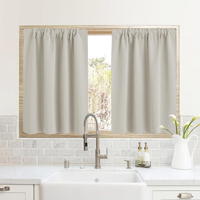 RYB HOME Half Curtain Tiers 36 inch Length, Rod Pocket | Short Blackout Curtains by RYBHOME
