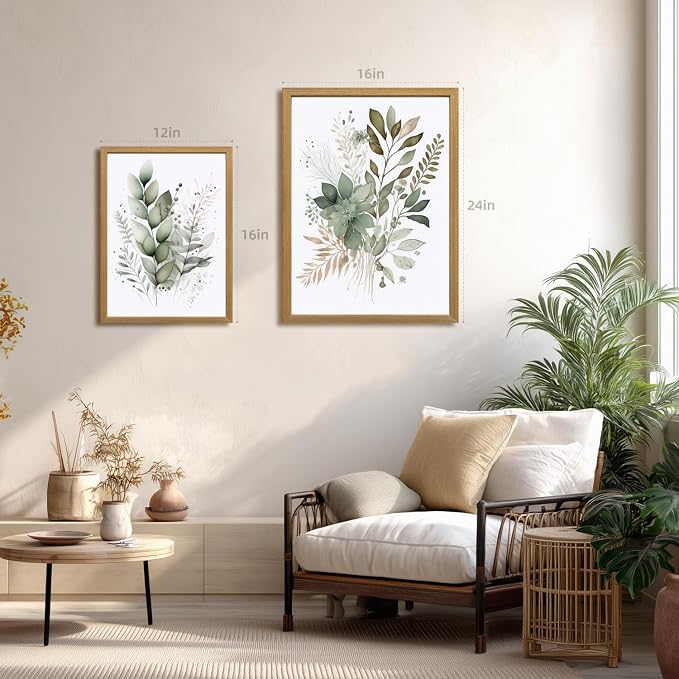 LLEEMPI Sage Green Botanical Wall Art Set of 3, 16x24 Wood Framed Prints | - Image 4