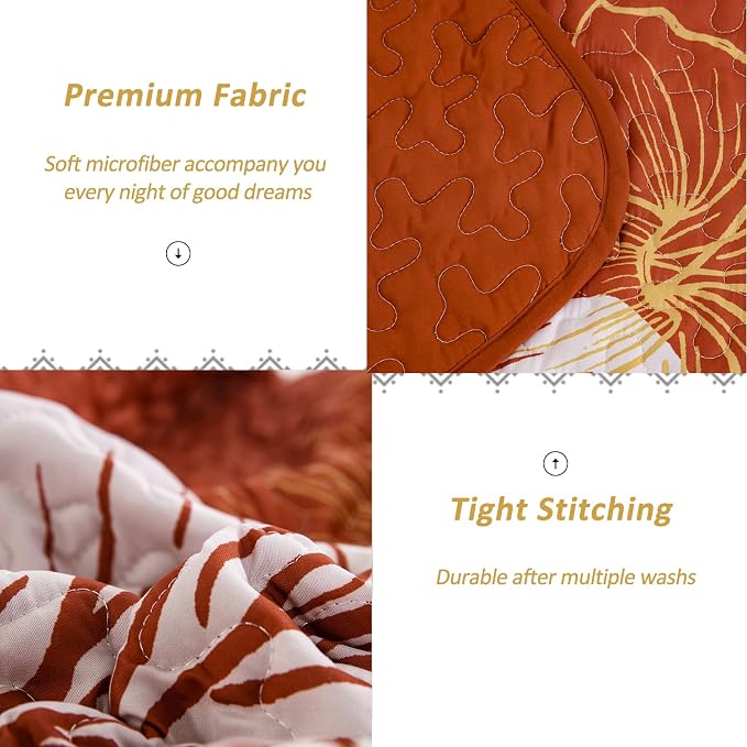 DJY 3 Pieces Fall Quilt Set California King Gold Floral Pattern Quilt Coverlet - Image 4