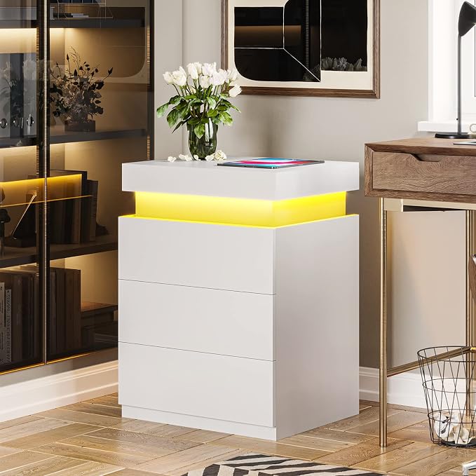 ADORNEVE White Nightstand with Charging Station and LED Lights | Modern Night - Image 8