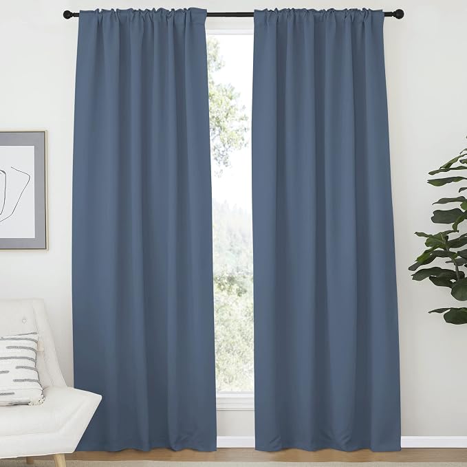 NICETOWN Living Room Blackout Curtains, Stone Blue Blackout Window Covering - Image 2