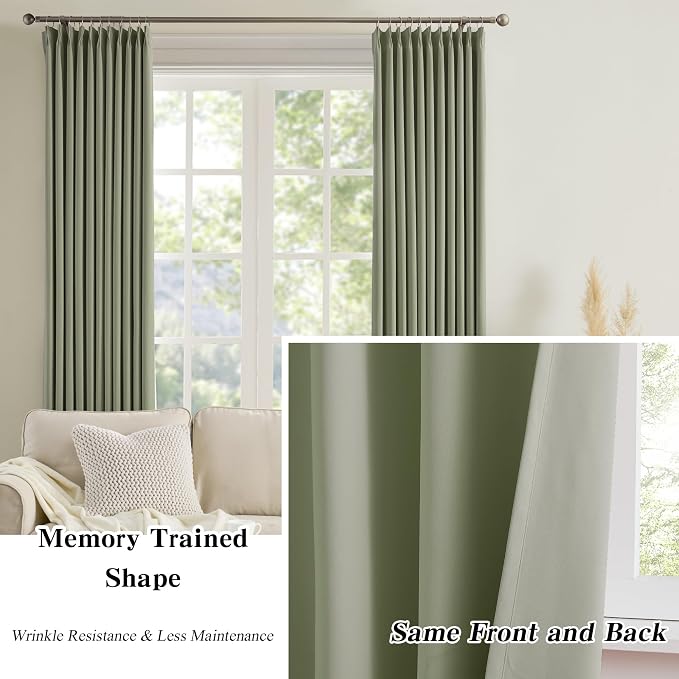 Sage Green Pinche Pleat Curtains 45 Inches Long Thermal Insulated Dark Black - Image 6