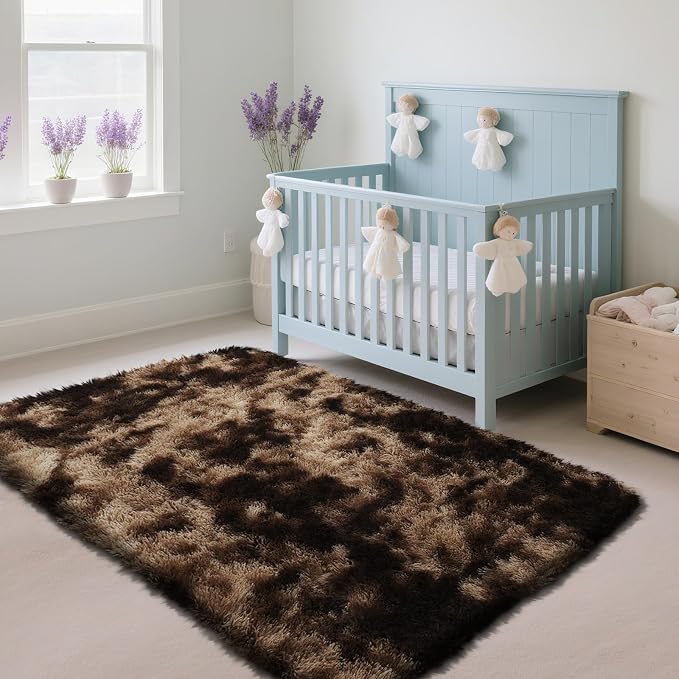 Mottled Brown 2x4 Area Rug for Bedroom, Fluffy Rug Small Rug Bedside Carpet | - Image 2