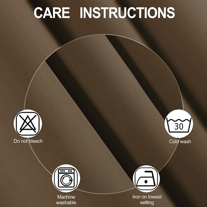 Blackout Curtains 66 x 72 Inch Long Brown Curtains Set of 2 Panels Room - Image 4