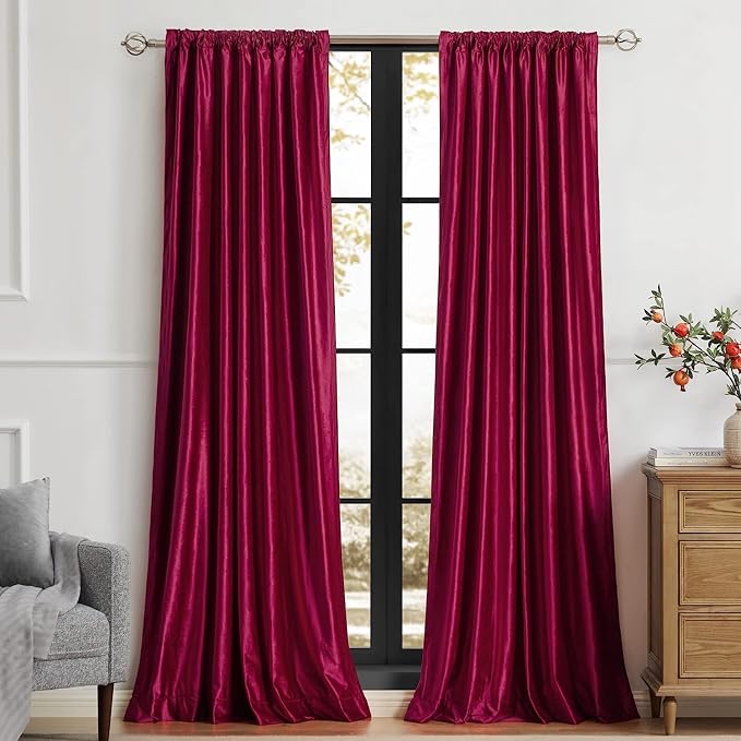 PRIMROSE Red Curtains 120 inch for Living Room Velvet Drapes Blackout Rod - Image 3