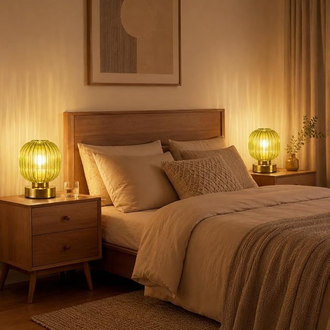 Elenhome Green Touch Glass Table Lamp Set of 2, 3-Way Dimmable Bedside Lamps - Image 8