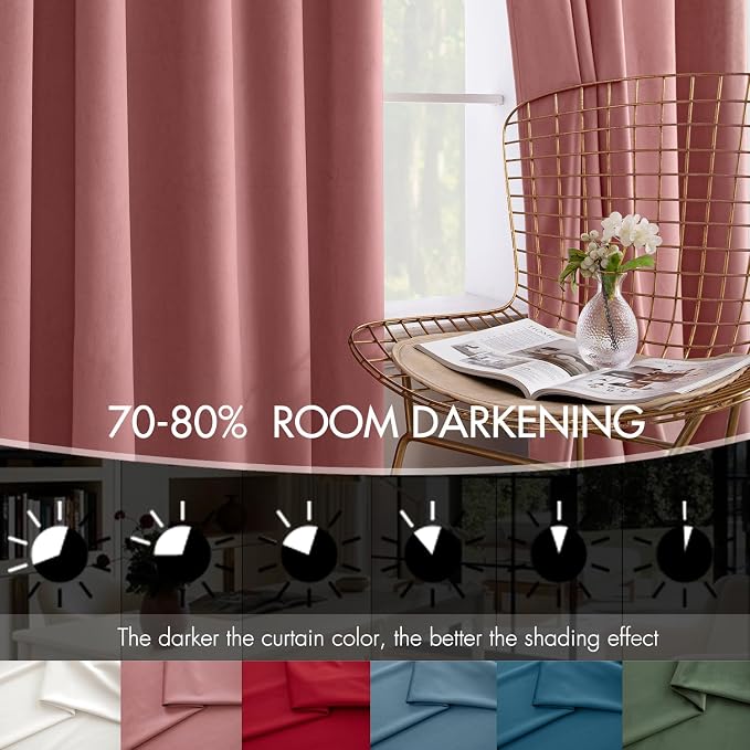 MIULEE Velvet Curtains 50W x 90L 2 Panels Dusty Rose Blackout Curtains | Luxury - Image 4