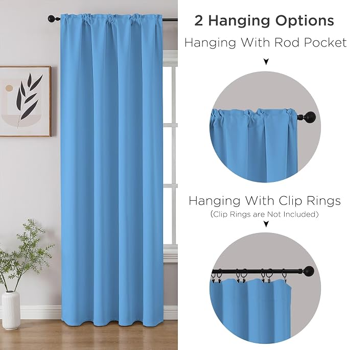 CUCRAF Light Blue Blackout Curtains 45 inch Length 2 Panels Set, Rod Pocket - Image 3