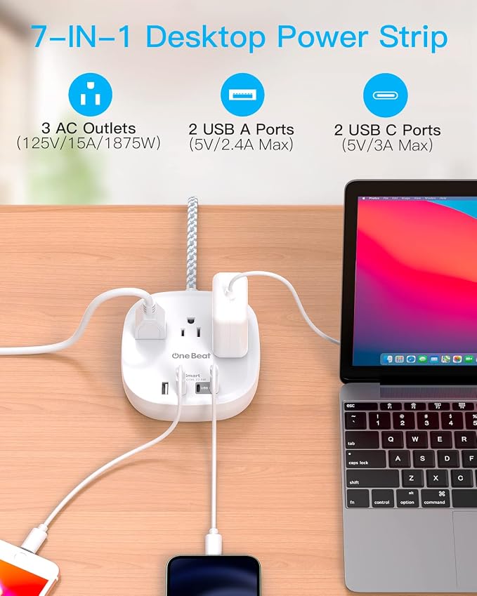 Travel Essentials, 22.5W/4.5A Flat Plug Power Strip, 6 Ft Extension Cord | 3 - Image 6