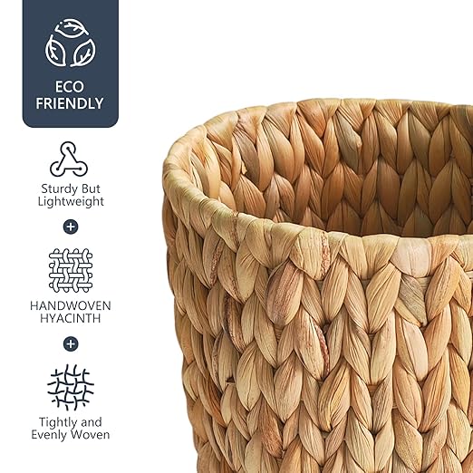 Coeusy Wicker Trash Can, Small Bathroom Trash Can, Water Hyacinth Wicker Waste - Image 6