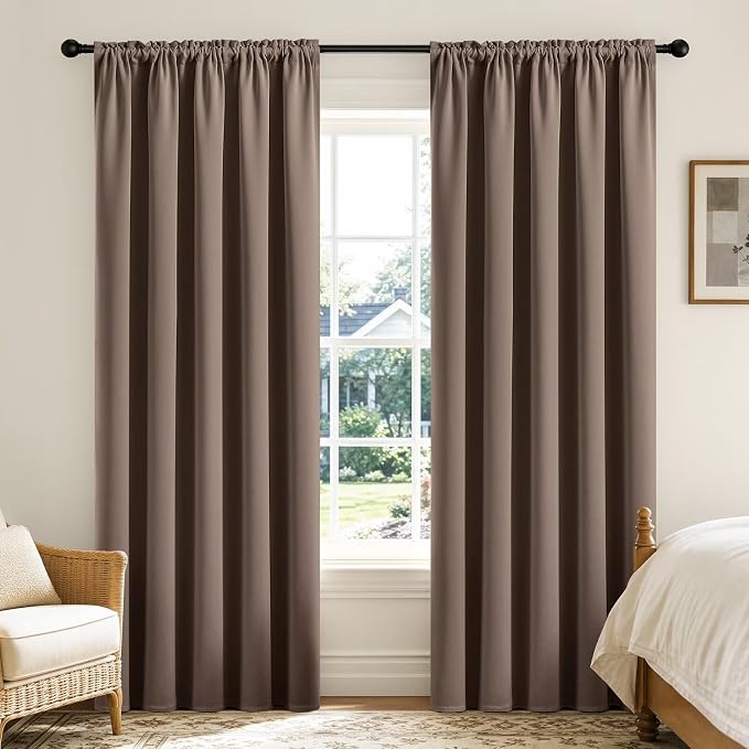 CUCRAF Khaki Blackout Curtains 54 inch Length 2 Panels Set, Rod Pocket Room by CUCRAF
