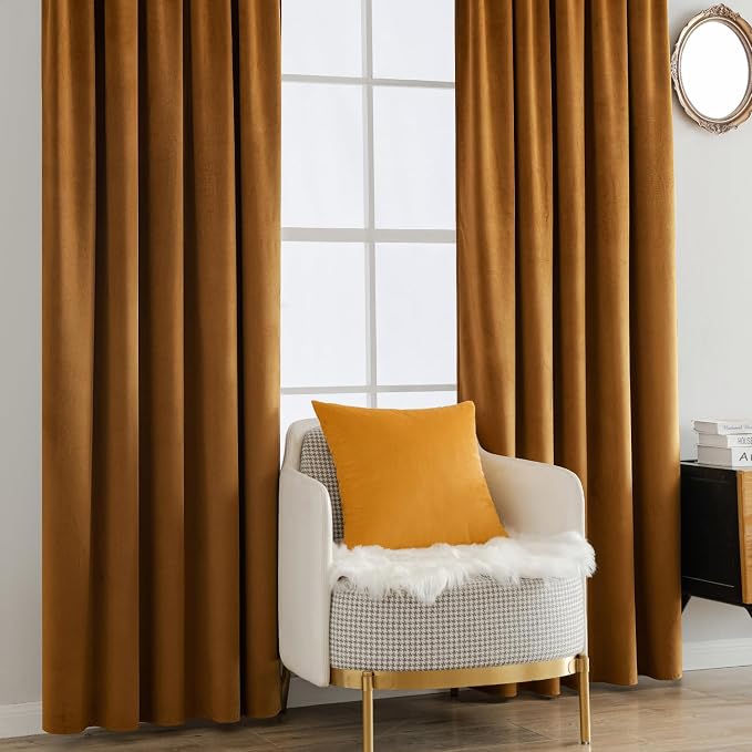 MIULEE Velvet Curtains 52x84 inches 2 Panels Gold Brown Blackout Curtains | - Image 7