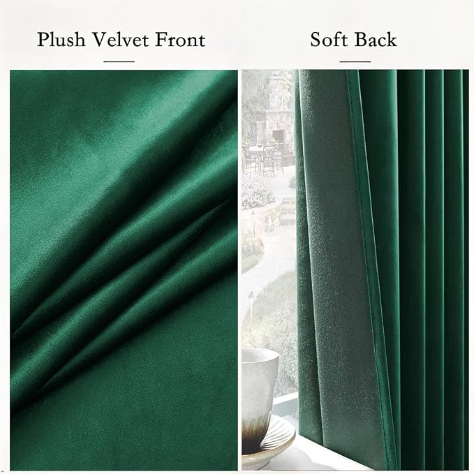 Timeper Green Velvet Curtains 84 inches 2 Panels, Back Tab & Rod Pocket - Image 4