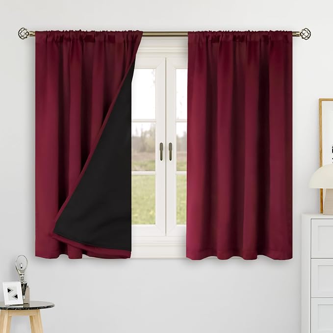 BGment Burgundy Red 100% Blackout 48 Inch Curtains - Image 2