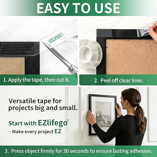 EZlifego Heavy Duty Invisible Bond Nano Double Sided Mounting Tape, 16.5FT | - Image 6