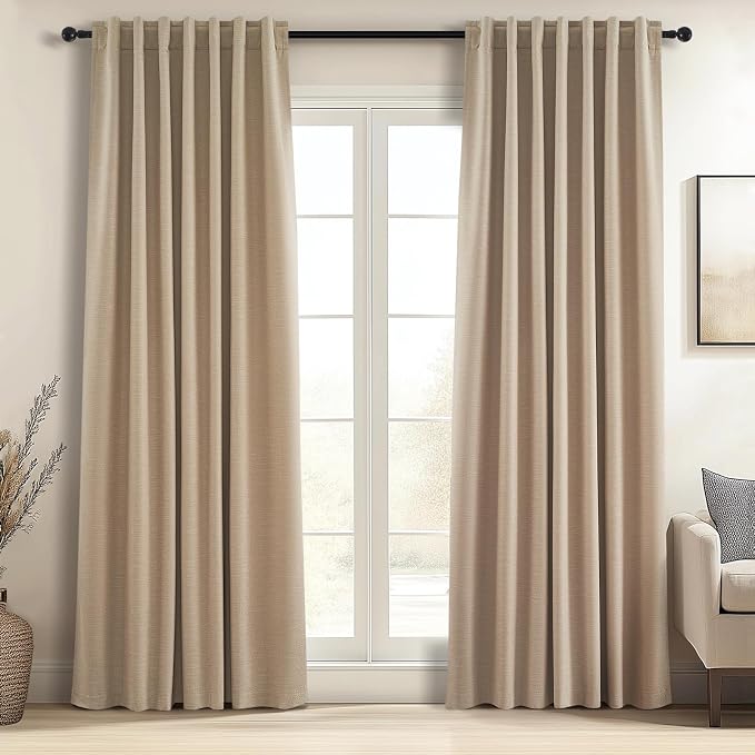 Topfinel Tan Blackout Curtains for Living Room 100 inch Long, Thick Linen Pinch by Topfinel