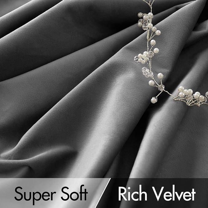 MIULEE Grey Velvet Pinch Pleat Blackout Curtains W52 X L108 Inches | 2 Panels - Image 4