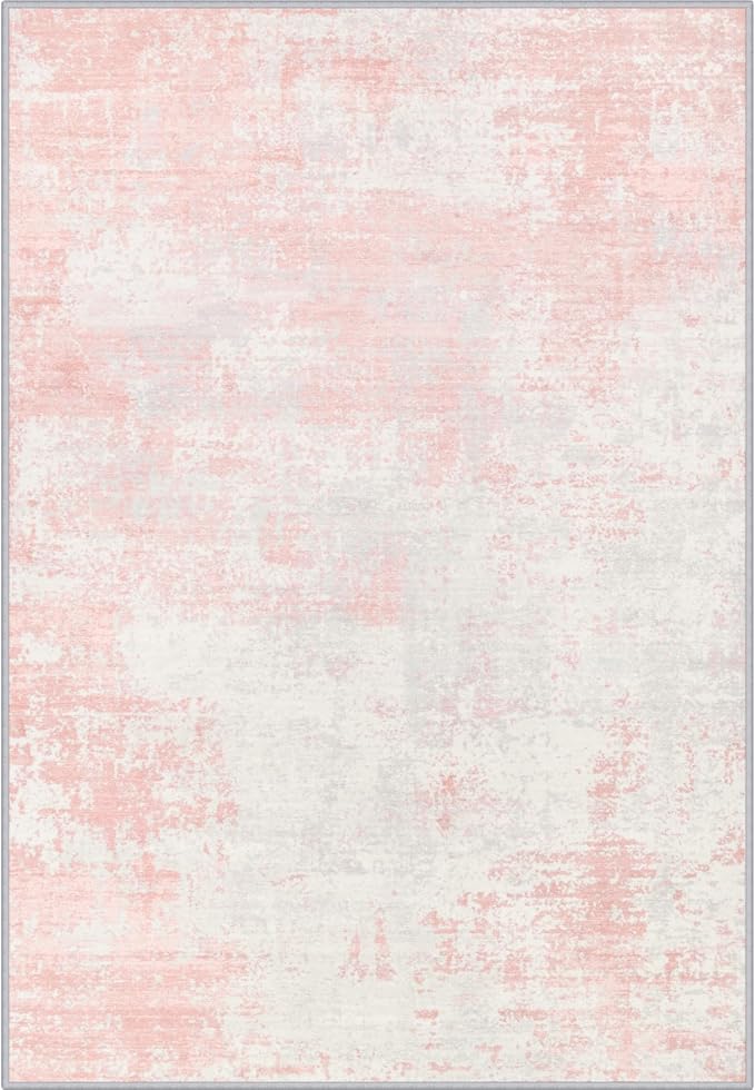 Area Rug Living Room: 4x4 Modern Washable Soft Carpet Pink White | by FXRHLP