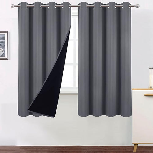 100% Blackout Curtains 52 x 63 Inch/Grey Curtains 2 Panels by Lemomo