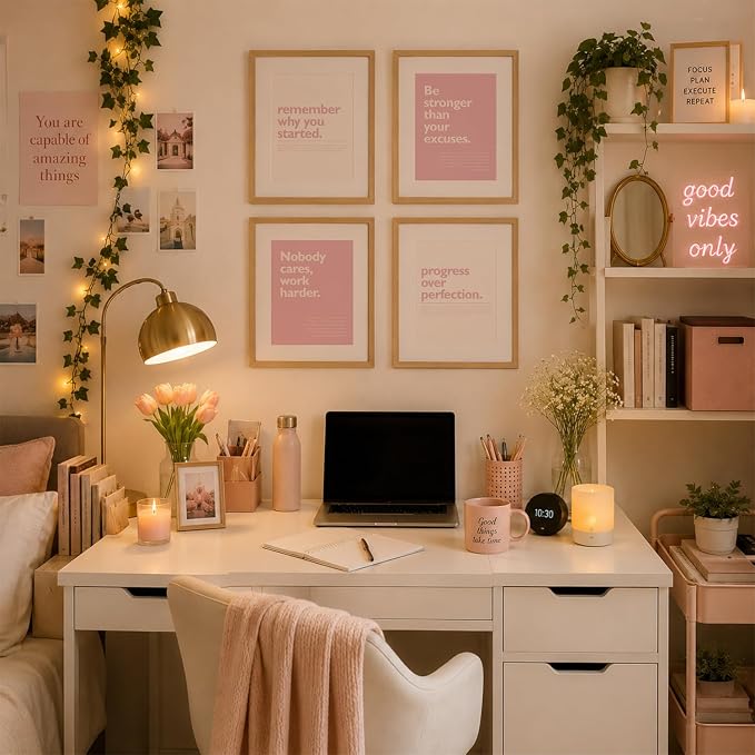 DSHFG Pink Motivational Inspirational Office Wall Art Decor Prints Set of 4 | - Image 6