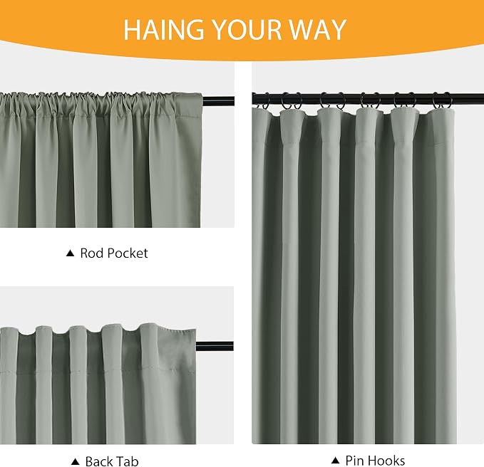 RYB HOME 100% Blackout Curtains 63 inches Length, Thermal Insulated | Thermal - Image 6