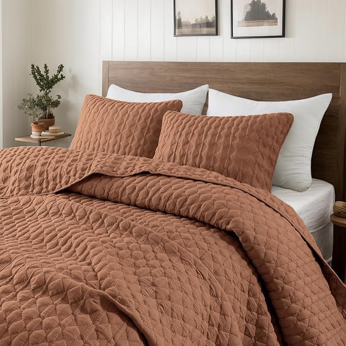 WDCOZY Burnt Orange Oversized California Cal King Size Quilt Bedding Sets by WDCOZY