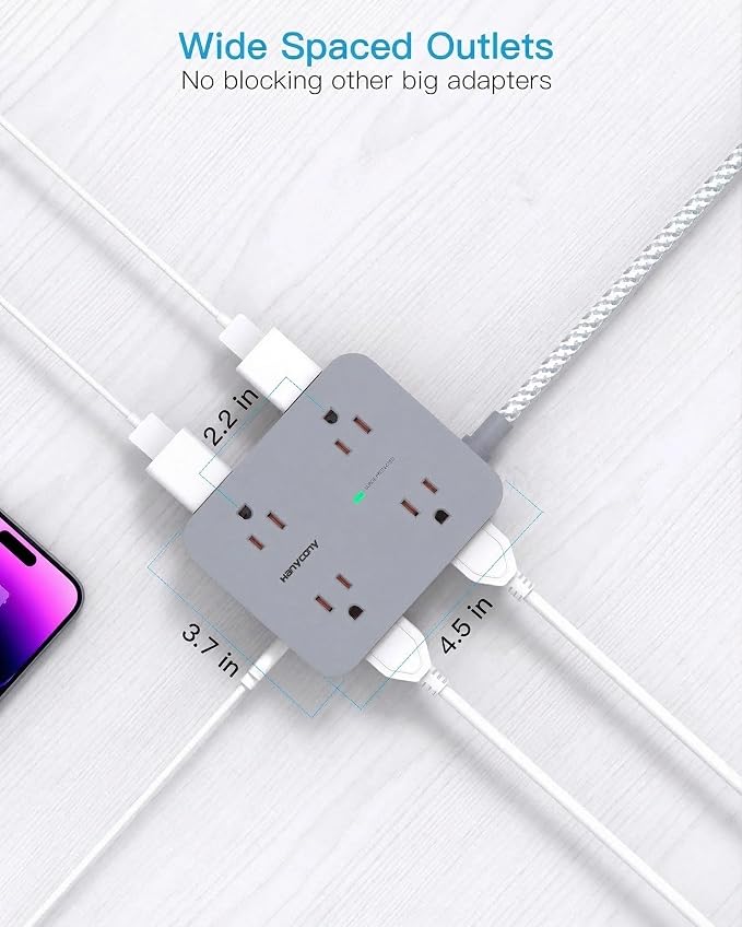 HANYCONY Surge Protector Power Strip, 5 Ft Braided Extension Cord | 8 Outlets 4 - Image 4